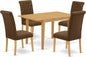 East West Furniture NOBR5-OAK-18 5 Piece Dining Room Table Set Includes a Rectangle Kitchen Table with Butterfly Leaf and 4 Brown Linen Linen Fabric Parson Chairs, 32x54 Inch, Oak
