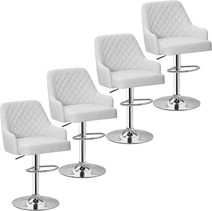 VECELO Adjustable Bar Stools Set of 4 with Back, Bar Height for Kitchen Counter