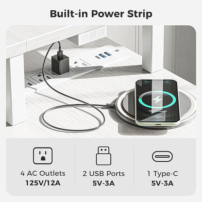 SUPERJARE 53 inch Reversible L Shaped Desk with LED Lights & Power Outlets, Computer Desk with Shelves & Monitor Stand, Gaming Desk with Drawer, Home Office Desk Corner Desk, PU White Drawer