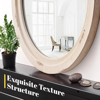 sawsile 20x30'' Rustic Oval Wood Mirror,Decorative Farmhouse Oval Mirrors,Vanity White Mirrors for Bedroom, Bathroom, Living Room,or Entryway