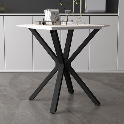 Round Marble Dining Table for 2-4 with Metal Legs, 31.5 Inch Modern Small Sintered Stone Kitchen Table for Kitchen Dining Room (White)