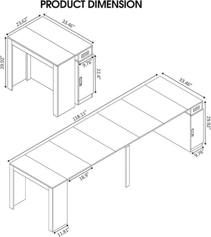 Expandable Dining Table, Convertible Table for Dining Room, Kitchen and Small Spaces, for 2-10 People(with Storage Cabinet and Outlet), White Marble