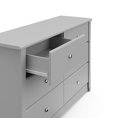 Storkcraft Crescent 6 Drawer Double Dresser (Pebble Gray) – GREENGUARD Gold Certified, Nursery Dresser for Kids Bedroom