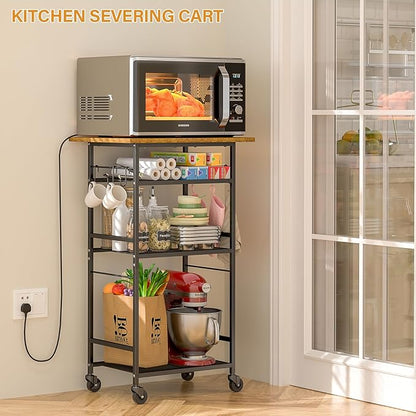 Rolling Kitchen Microwave Cart, 4 Tier Microwave Table Stand with Storage, Kitchen Storage Rack on Wheels, Coffee Station Cart Rack Shelf Organizer for Living Room Office, Balcony