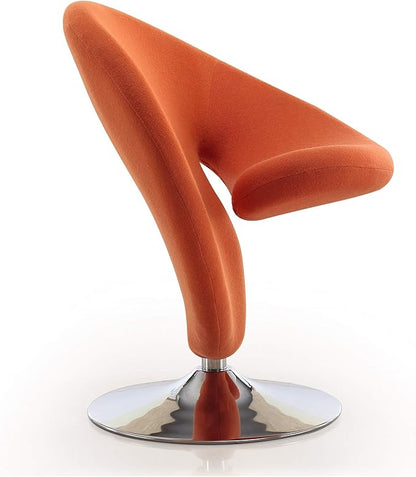 Manhattan Comfort Curl Swivel Accent Chair Set of 1 with 360° Turn, Fully Assembled, Upholstered in Wool Blend, Modern Ergonomic Design with Polished Chrome Base, Set of 1, Orange