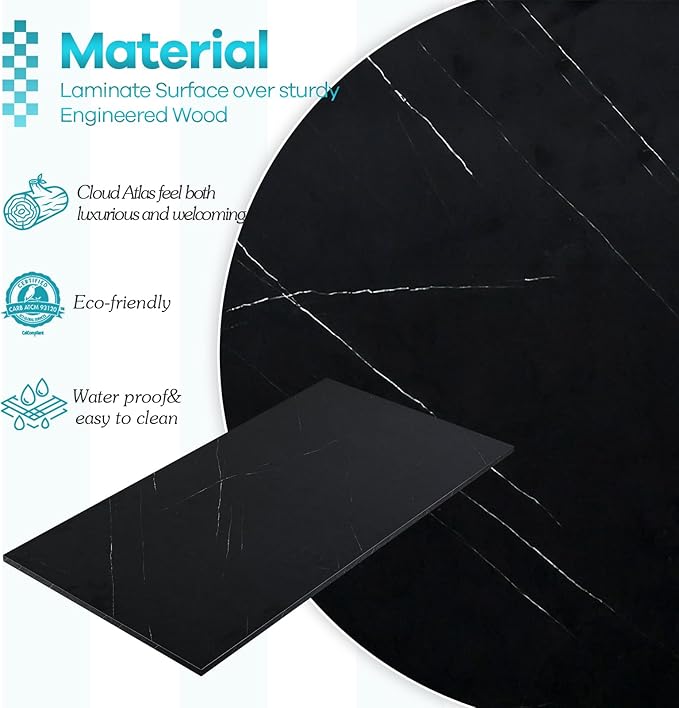 Kaboon Universal Tabletop 55"x20", Solid One-Piece Melamine Table Top, Double Desk L-Desk DIY, Home and Office,Cloud Atlas/Black Marble