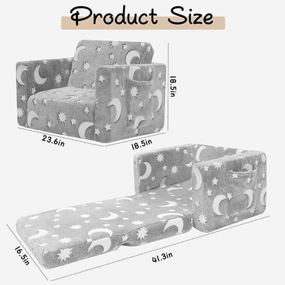 SLIGUY Toddler Couch, Toddler Chair. Kids Couch, Baby Couch, Couch for Kids, Toddler Convertible to Lounger Pull Out Couch, Glow in The Dark Sofa Chair for Boys Medium
