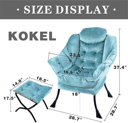 Lazy Chair with Folding Ottoman,Living Room Chairs, Accent Contemporary Lounge Chair, Single Steel Frame Leisure Sofa Chair with Armrests and A Side Pocket (DL58BLUE)