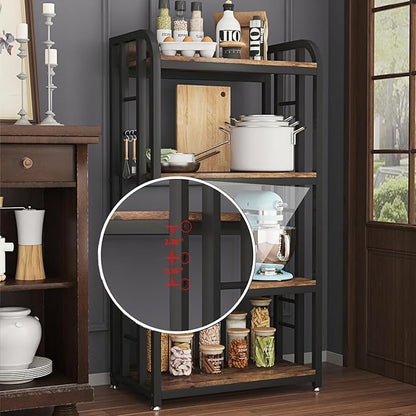 Microwave Oven Stand with Storage 4 Tiers, Free Standing Microwave Oven Stand Coffee Bar Adjustable Kitchen Shelves Kitchen Storage Shelf Rack Bakers Racks for Kitchens(Brown)