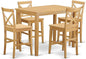 East West Furniture YAPB5-OAK-W 5 Piece Kitchen Counter Set Includes a Rectangle Dining Room Table and 4 Dining Chairs, 30x48 Inch, Oak