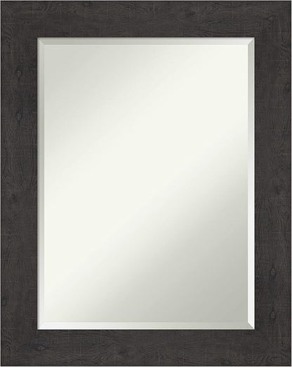 Amanti Art Brown Bathroom Mirror for Over Sink, 30x24 Rustic Plank Espresso Rectangle Vanity Mirror, Medium Rustic Farmhouse Frame, Hangs Horizonally and Vertically, Bathroom Wall Decor, Beveled Edge