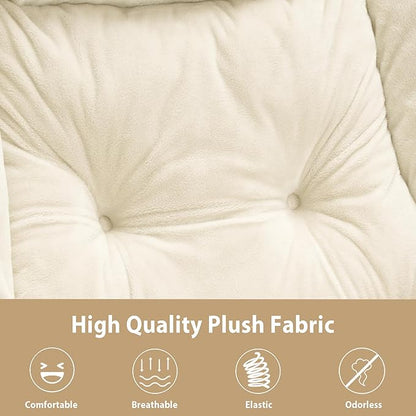 Lazy Chair with Folding Ottoman, Accent Chair Plush Upholstered with Metal Structure and Non-Slip Pads, Sofa Armchair with Footrest and Side Storage Bag for Dorm, Room, Office, Beige
