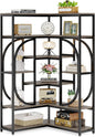 LITTLE TREE Large Corner Bookshelf Industrial Bookcase for Living Room Home Office,Grey