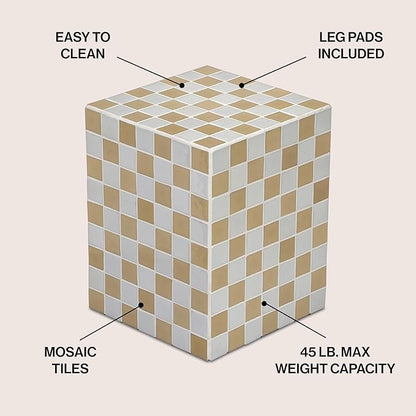 JONATHAN Y END2000I Callista 18" Modern Bohemian Ceramic Tiled Rectangle End Table, Side Table, Accent Table for Living Room, Bedroom, Khaki Yellow/Light Gray