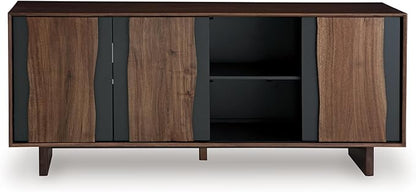 Signature Design by Ashley Welby Casual Soft-Close Accent Cabinet with Shelves and Wire Management, Dark Brown & Black