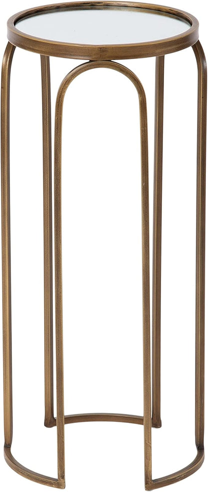 Kate and Laurel Pomeroy Vintage Decorative Drink Table; 11 x 11 x 24; Mirrored Glass and Antique Gold; Traditional Glam Pedestal Table with Arched Base and Round Tabletop