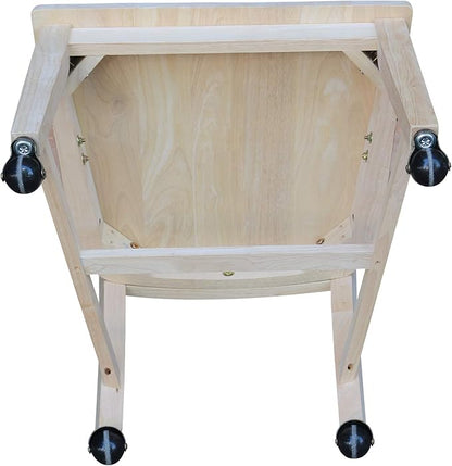 IC International Concepts Dining Chair with Casters, 225lbs wt Capacity, Solid Real Wood, Sturdy Parawood, 24.4"W x 22"D x 35"H, DIY, Paint/Stain Ready, Unfinished