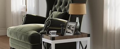 Narrow Side Table, Farmhouse End Table with Charging Station for Small Spaces, with 2 USB and 2 Power Outlets, 21.7" L x 10" W x 21.7" H