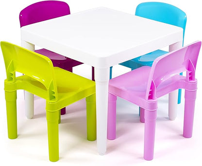 Humble Crew Kids Table and 4 Chair Set, White Table with Chairs - Sturdy Toddler Activity Table for Playtime, Arts, Crafts, Reading, and More - 5-Piece Children’s Furniture for Daycare Playroom