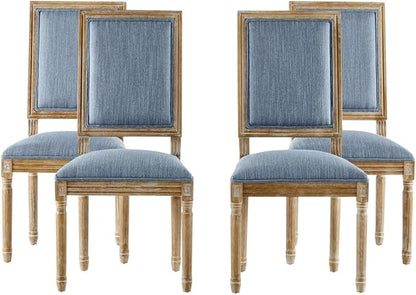 Merax Upholstered Solid Wood Dining Chairs Set of 4, French Country Style Accent Side Seating Furniture for Kitchen, Living Room, Cushioned Back, Slate Blue