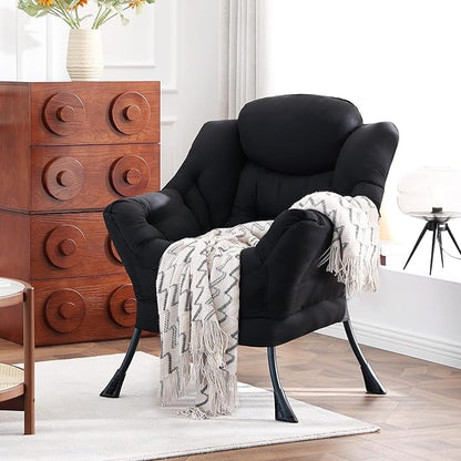 Lazy Chair, Reading Armchair, Large Modern Lounge Accent Chair, Leisure Sofa Chair for Living Room, Bedroom, Dorm Room (Black)