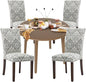 COLAMY 5-Piece Extendable Dining Table Set for 4, 36" Kitchen Round Wood Table with 4 Nailhead Dining Room Chairs,Light Brown/White&Grey Flower