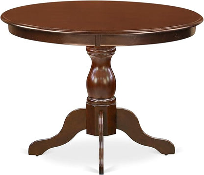East West Furniture HBIP3-MAH-C 3 Piece Dining Room Furniture Set Contains a Round Kitchen Table with Pedestal and 2 Linen Fabric Upholstered Dining Chairs, 42x42 Inch, Mahogany
