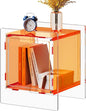 Acrylic End Table, Side Table Nightstand with Open Storage Shelf, 2-Tier Bedside Table Home Decor Display for Bedroom, Living Room, Office (1, Orange)