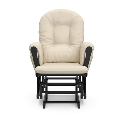Storkcraft Premium Hoop Glider & Ottoman (Black with Beige) — GREENGUARD Gold Certified, Solid Wood Craftsmanship, Convenient Storage Pockets, Smooth-Gliding Chair for Nursery, Multi-Award-Winning