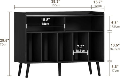 ChooChoo Record Player Stand, Turntable Stand with Vinyl Storage, Record Player Cabinet Up to 350 Albums, Cube Storage Organizer for Living Room, Black