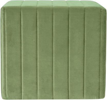 HomePop Modern Channel Tufted Velvet Ottoman Home Décor|Ottoman for Living Room & Bedroom - Green