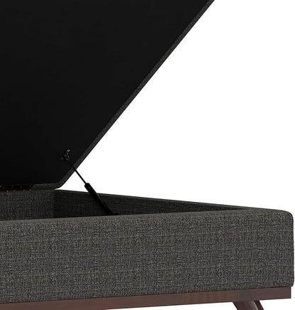 SIMPLIHOME Owen 36 inch Wide Mid Century Modern Square Coffee Table Storage Ottoman in Ebony Tweed Look Fabric, Assembled, for the Living Room, Entryway and Family Room
