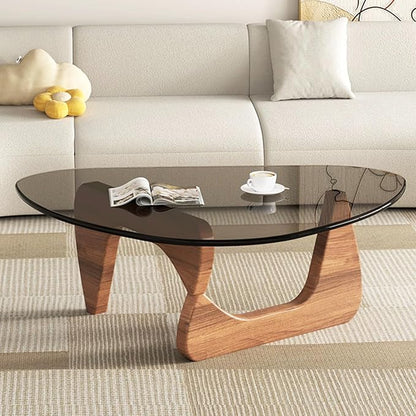 Modern Glass Coffee Table for Living Room, Small mid Century Modern Coffee Table, Sleek Coffee Tables, Suitable for Bedroom Living Room Reception Office Tables（Walnut/Grey，Mediumn）