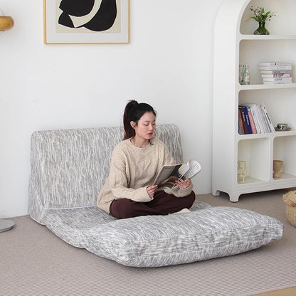 N&V Folding Chainse Lounger Bean Sofa, Foam Filling Folding Matress Sofa, Includes Removable and Machine Washable Cover, Soft Premium Faux Fur, White
