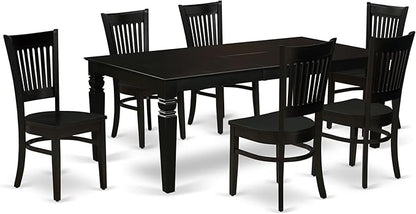 East West Furniture LGVA7-BLK-W 7 Piece Kitchen Table & Chairs Set Consist of a Rectangle Dining Room Table with Butterfly Leaf and 6 Dining Chairs, 42x84 Inch, Black