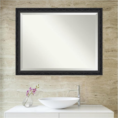 Amanti Art Bathroom Mirror for Over Sink, 35x45 Filigree Gloss Black Rectangle Vanity Mirror, X-Large Traditional Frame, Hangs Horizonally and Vertically, Bathroom Wall Decor, Beveled Edge