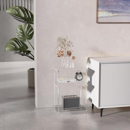 Acrylic Side Tables with 3 Shelve,Bedside Table Clear Nightstand for Bedroom Modern End Table for Living Room, Sofa Table, Side Table 15.7" L x11.8 Wx 23.6" H