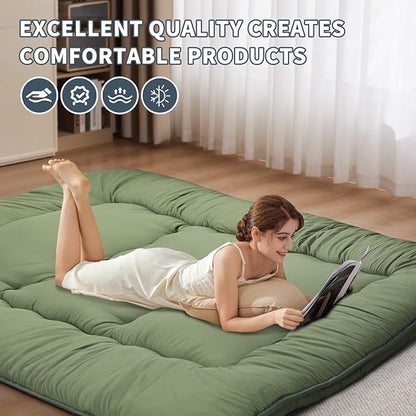 Japanese Floor Mattress,4" Thicken Japanese Floor Sleeping Pad Foldable,Futon Mattress Suitable for Camping and Guest Room (Green, Twin (80" x 36"))