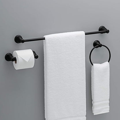 Franklin Brass Kinla 3-Piece Bathroom Set Matte Black 24" Towel Bar Rack, Toilet Paper Holder, Ring KIN3PC-MB