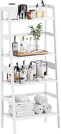 HITNET White Ladder Bookshelf, Leaning Bookcase, 4-Tier Bamboo Shelf, Floor Standing Storage Shelving Unit, Open Display Book Shelves