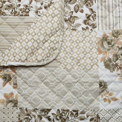 Great Bay Home Patchwork Scalloped Printed Furniture Protector Stain Resistant Loveseat Cover (Loveseat, Taupe)
