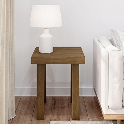 Plank+Beam Classic Square Side Table, Slim Side Table for Living Room, Narrow Nightstand for Small Spaces, Wood End Table for Bedroom, Pecan Wirebrush