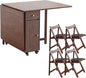 Walnut Drop Leaf Folding Dining Table with 2 Drawers and 4 Wheels, Wooden Padded Chairs Set of 2, Space Saving Dining Table with 4 Chairs