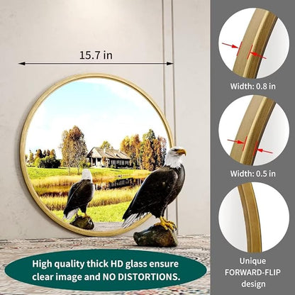 Growsun 15.7'' Retro Gold Round Mirror Circle Wall Mirror for Bathroom Vanity, Entryway Living Room with Metal Frame for Home Decor