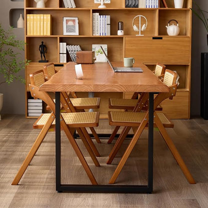 Solid Wood Office Desk, Dining Table, Desk -55 to 62 inches, Modern Farmhouse Design, can accommodate 2-8 People, Easy to Assemble, Ideal for Learning, Writing, and Dining. (62 inches)