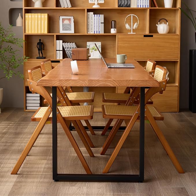 Solid Wood Office Desk, Dining Table, Desk -55 to 62 inches, Modern Farmhouse Design, can accommodate 2-8 People, Easy to Assemble, Ideal for Learning, Writing, and Dining. (55 inches)
