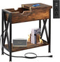 TooCust End Tables Living Room with Charging Station, 11.2" D x 24" W x 24" H, Flip Top Side Table with USB Ports and Outlets, Couch End Tables, Narrow End Table with 5.5" Deep Drawer