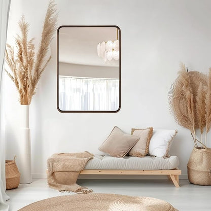 ANDY STAR Bronze Bathroom Mirror, 22X30’’ Bronze Mirrors for Wall, Rounded Rectangle Mirror for Bathroom Vanity Metal Framed, HD Reflection, Wall-Mounted Vertically or Horizontally