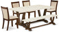East West Furniture V727MZN32-6 6 Piece Dining Set Contains a Rectangle Dining Room Table with V-Legs and 4 Light Beige Linen Fabric Parson Chairs with a Bench, 40x72 Inch, Multi-Color