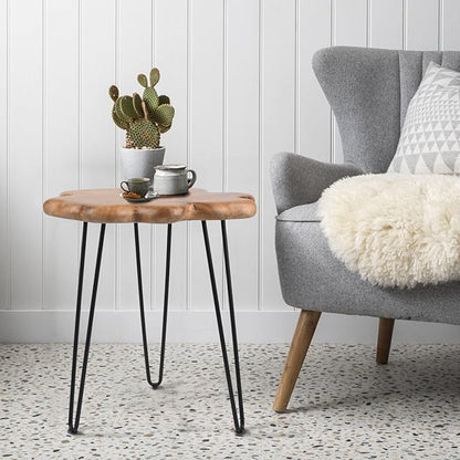 19.5 Inch Live Edge Side Table, Wood Freeform Small End Table with Waterproof, Rustic Accent Table Unique for Living Room, Bedroom, Home